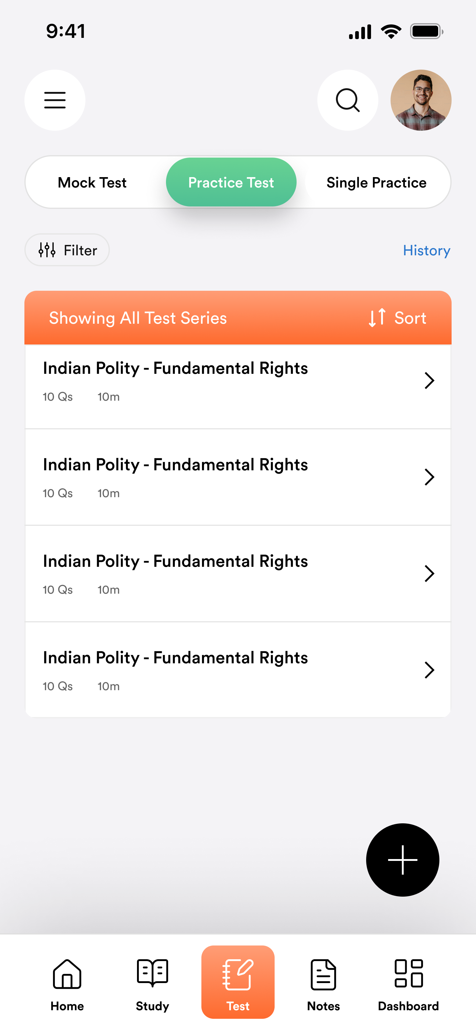 Pareexa.ai practice test module screen
